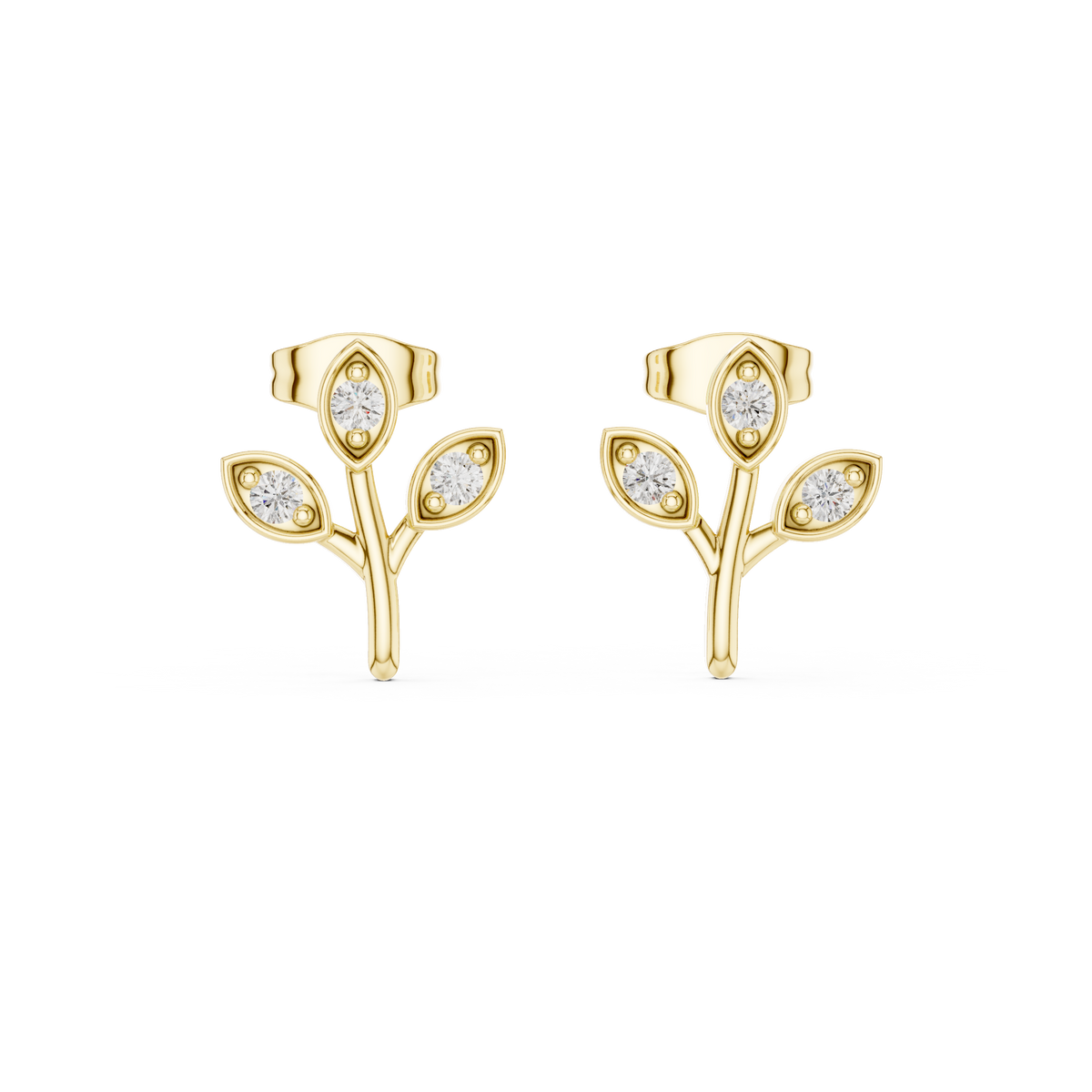 Elegant Three Leaf Diamond Studs