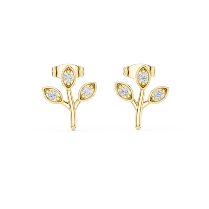 Elegant Three Leaf Diamond Studs