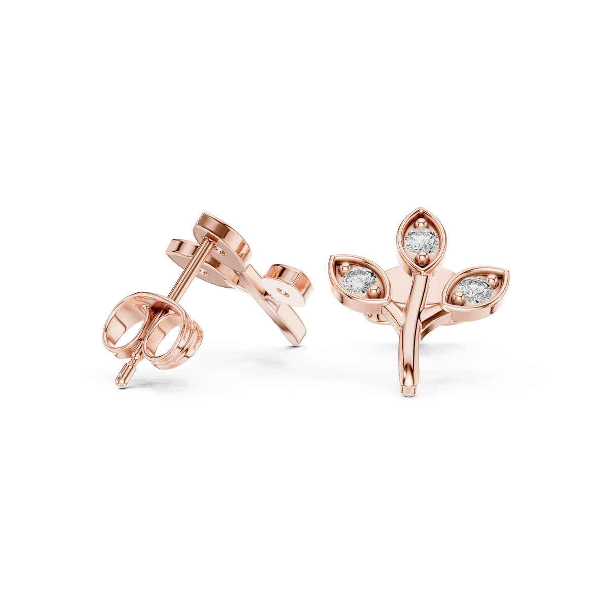 Elegant Three Leaf Diamond Studs