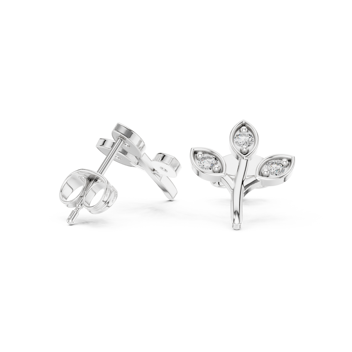 Elegant Three Leaf Diamond Studs