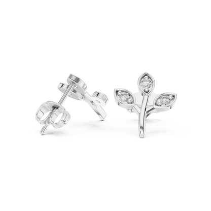 Elegant Three Leaf Diamond Studs