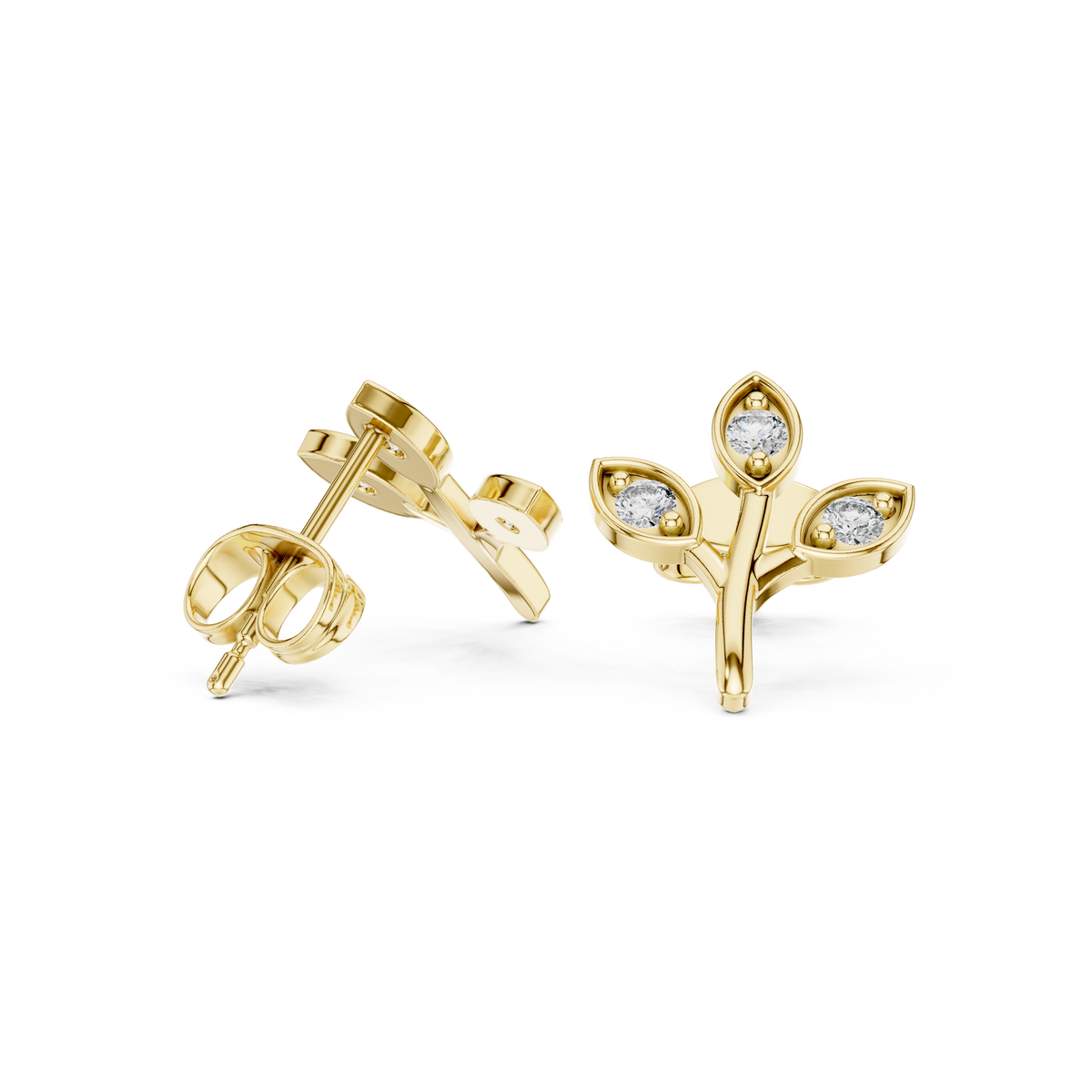 Elegant Three Leaf Diamond Studs