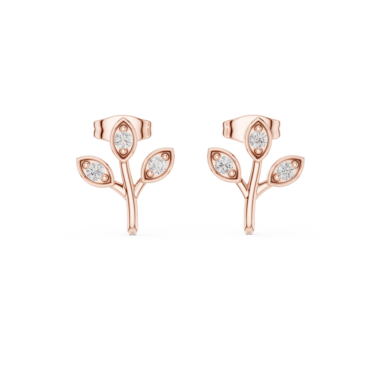 Elegant Three Leaf Diamond Studs