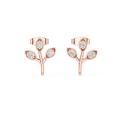 Elegant Three Leaf Diamond Studs