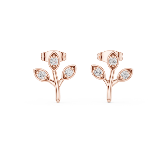 Elegant Three Leaf Diamond Studs