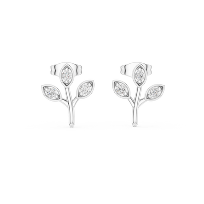 Elegant Three Leaf Diamond Studs