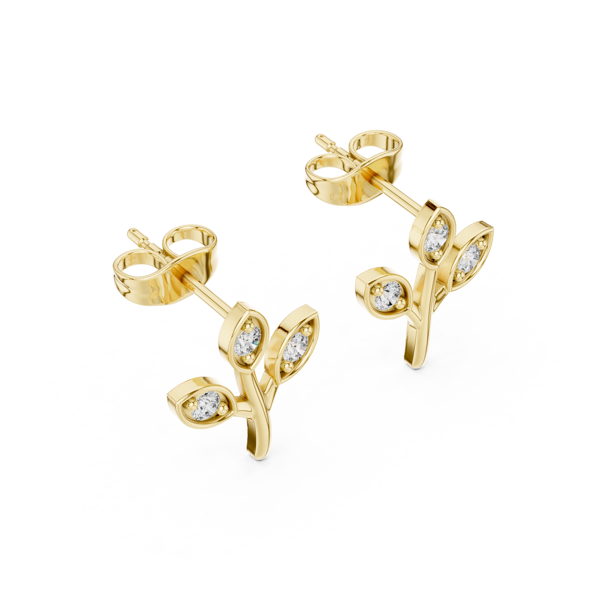 Elegant Three Leaf Diamond Studs