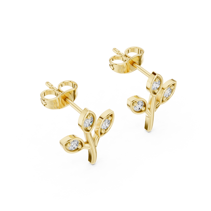 Elegant Three Leaf Diamond Studs