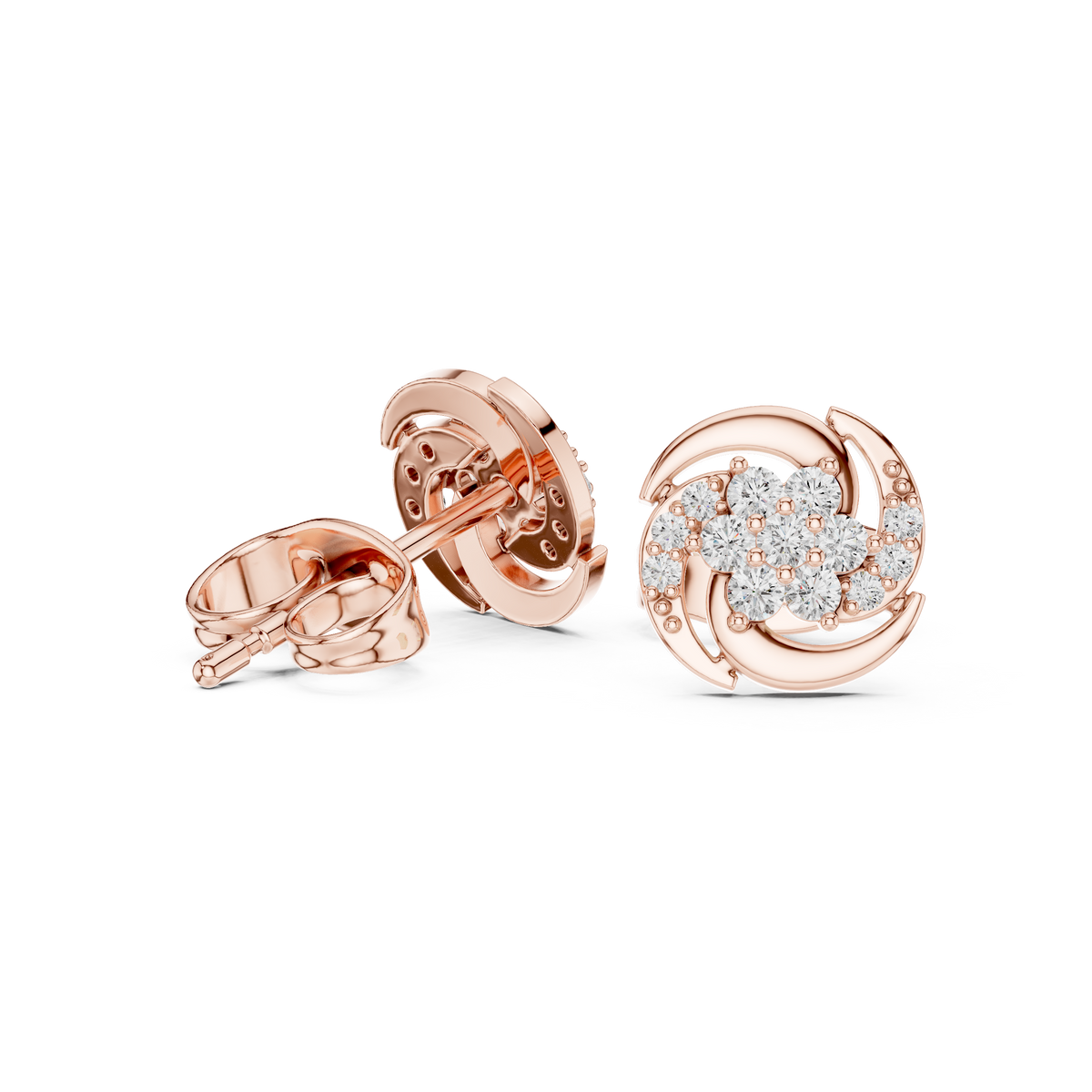 Elegant Swirl Floral Diamond Studs
