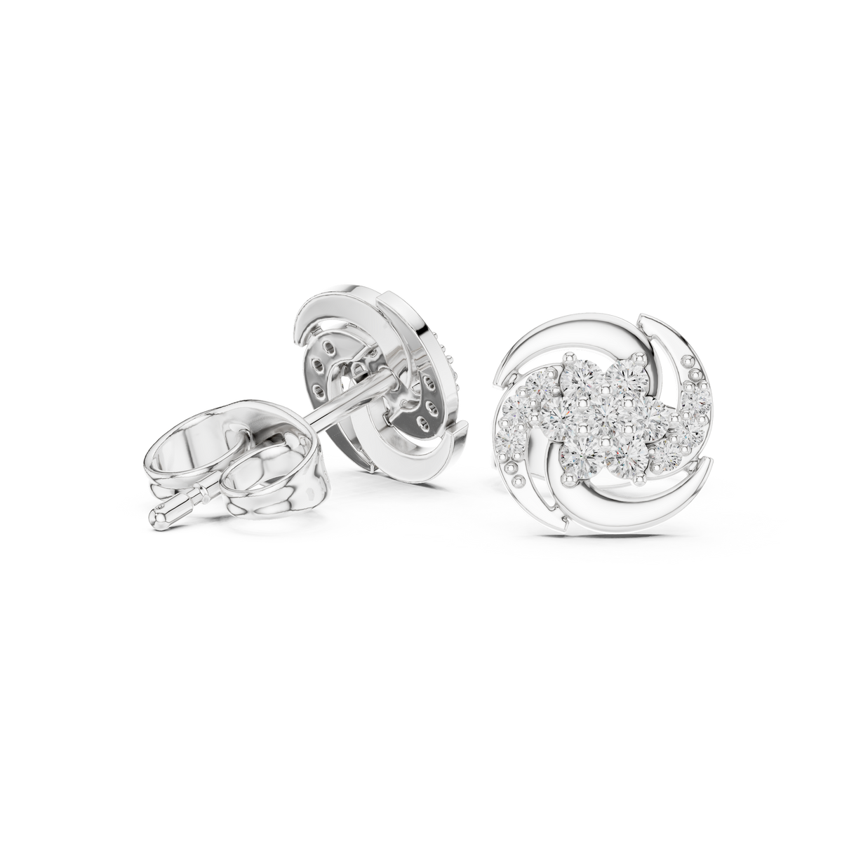 Elegant Swirl Floral Diamond Studs