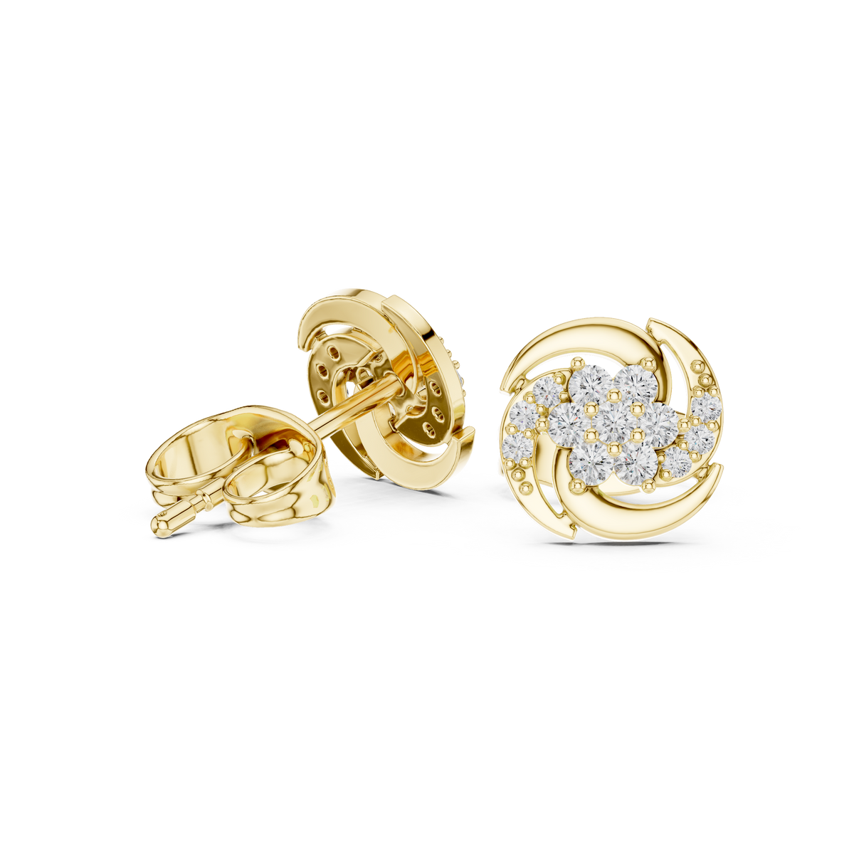 Elegant Swirl Floral Diamond Studs