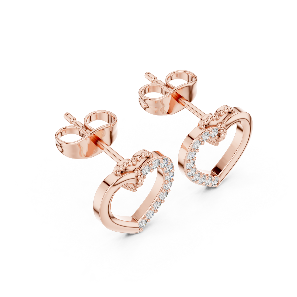 Elegant Heart Crest Pavé Diamond Studs