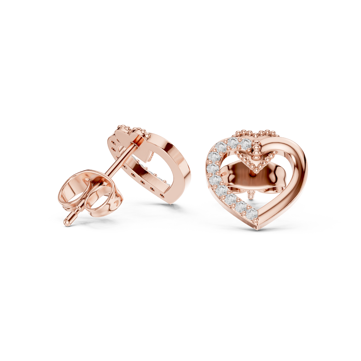 Elegant Heart Crest Pavé Diamond Studs