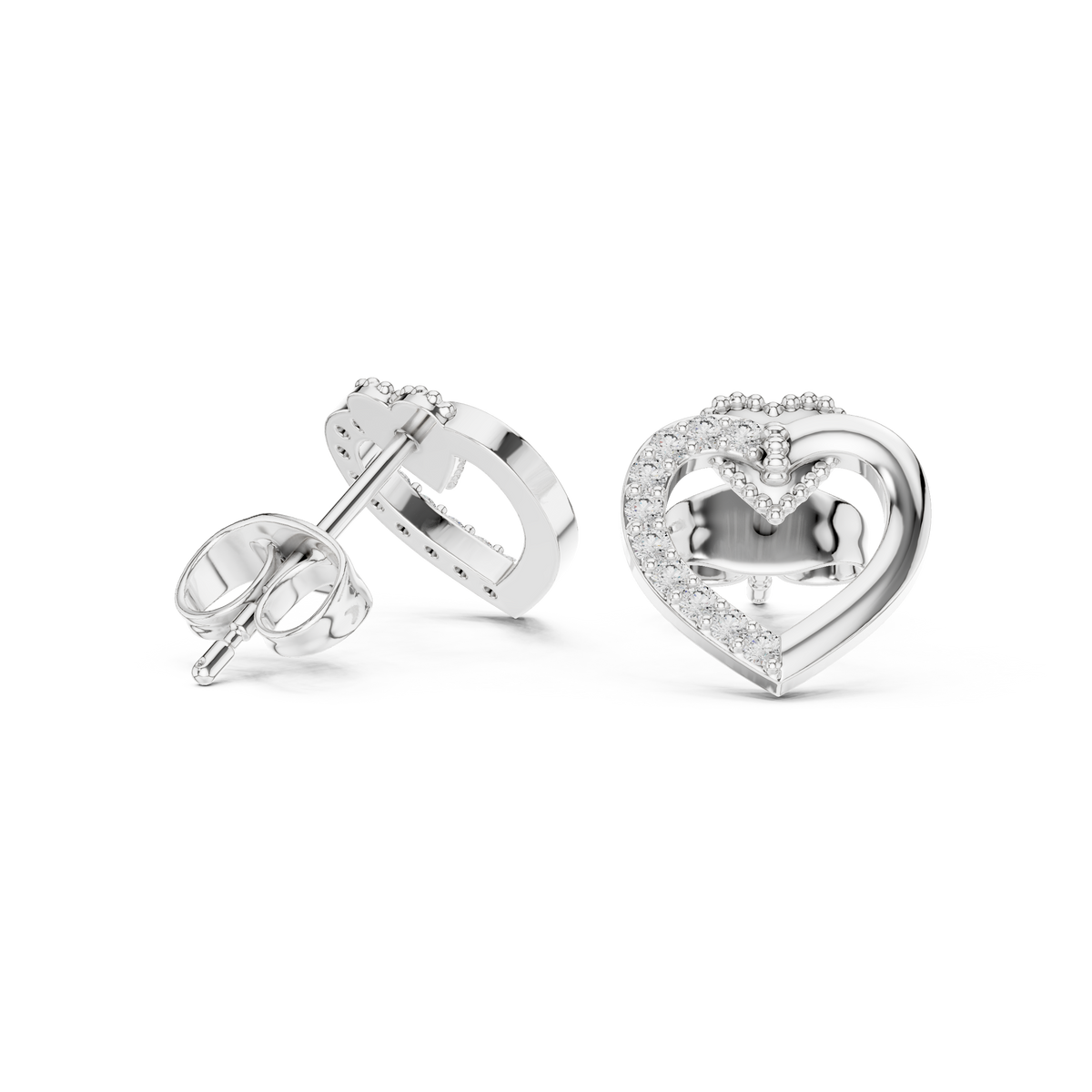 Elegant Heart Crest Pavé Diamond Studs