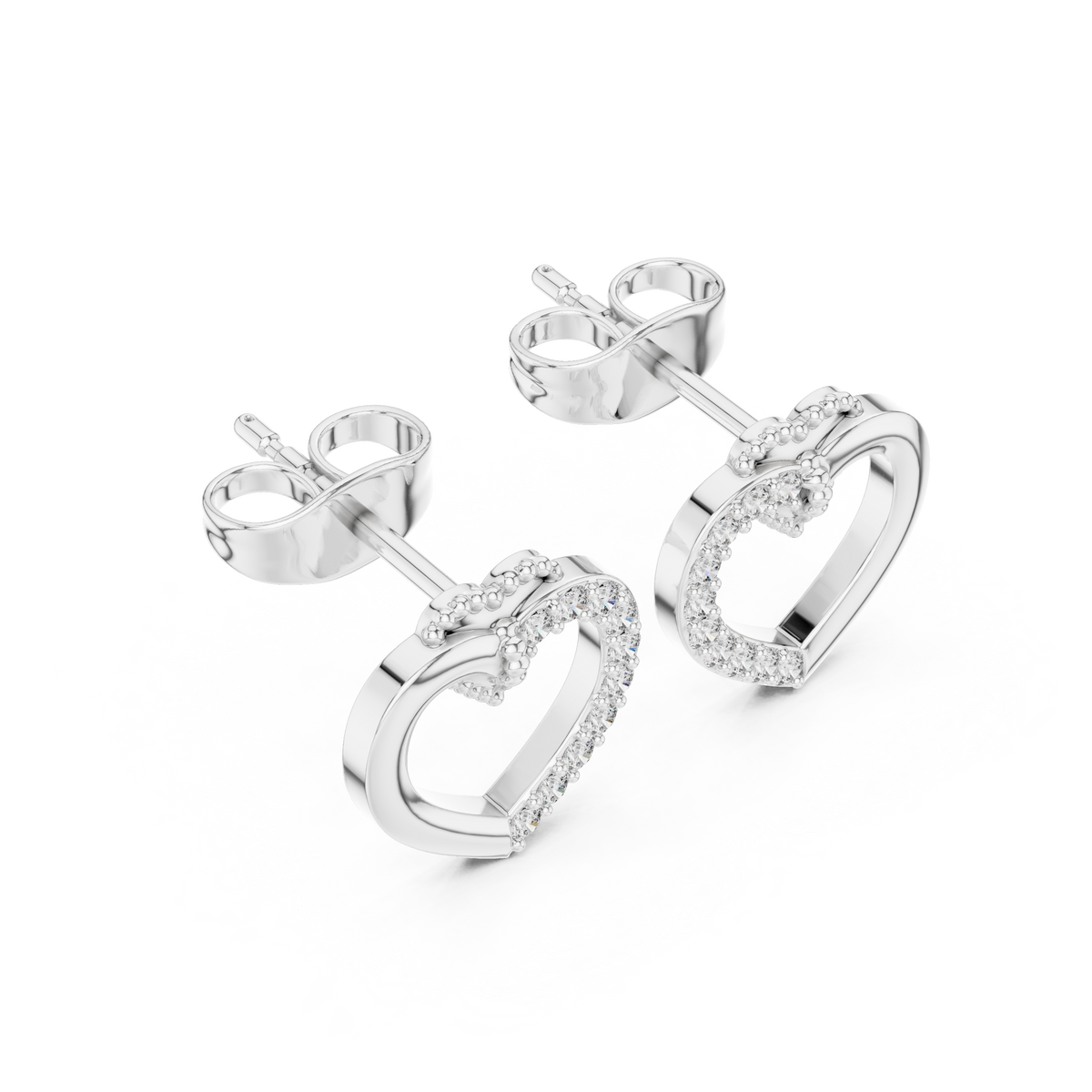 Elegant Heart Crest Pavé Diamond Studs