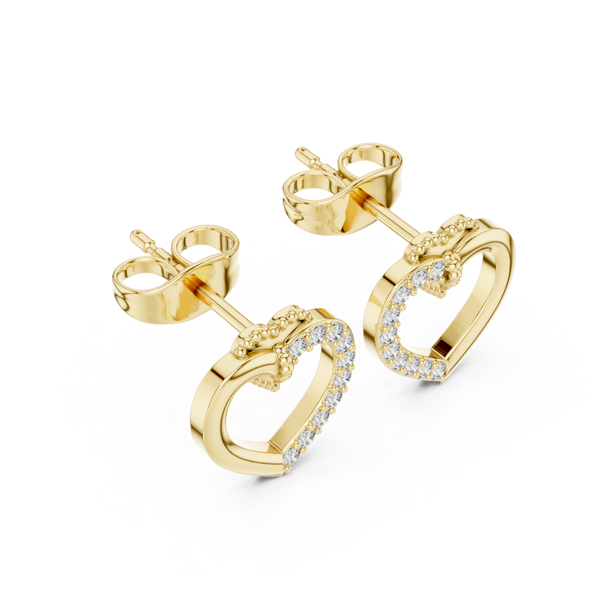 Elegant Heart Crest Pavé Diamond Studs