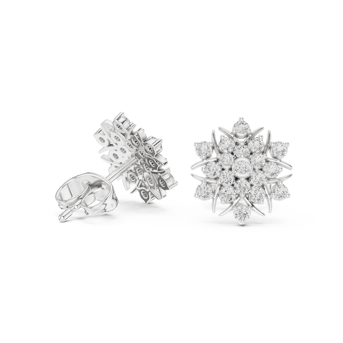 Radiant Sunburst Floral Diamond Studs
