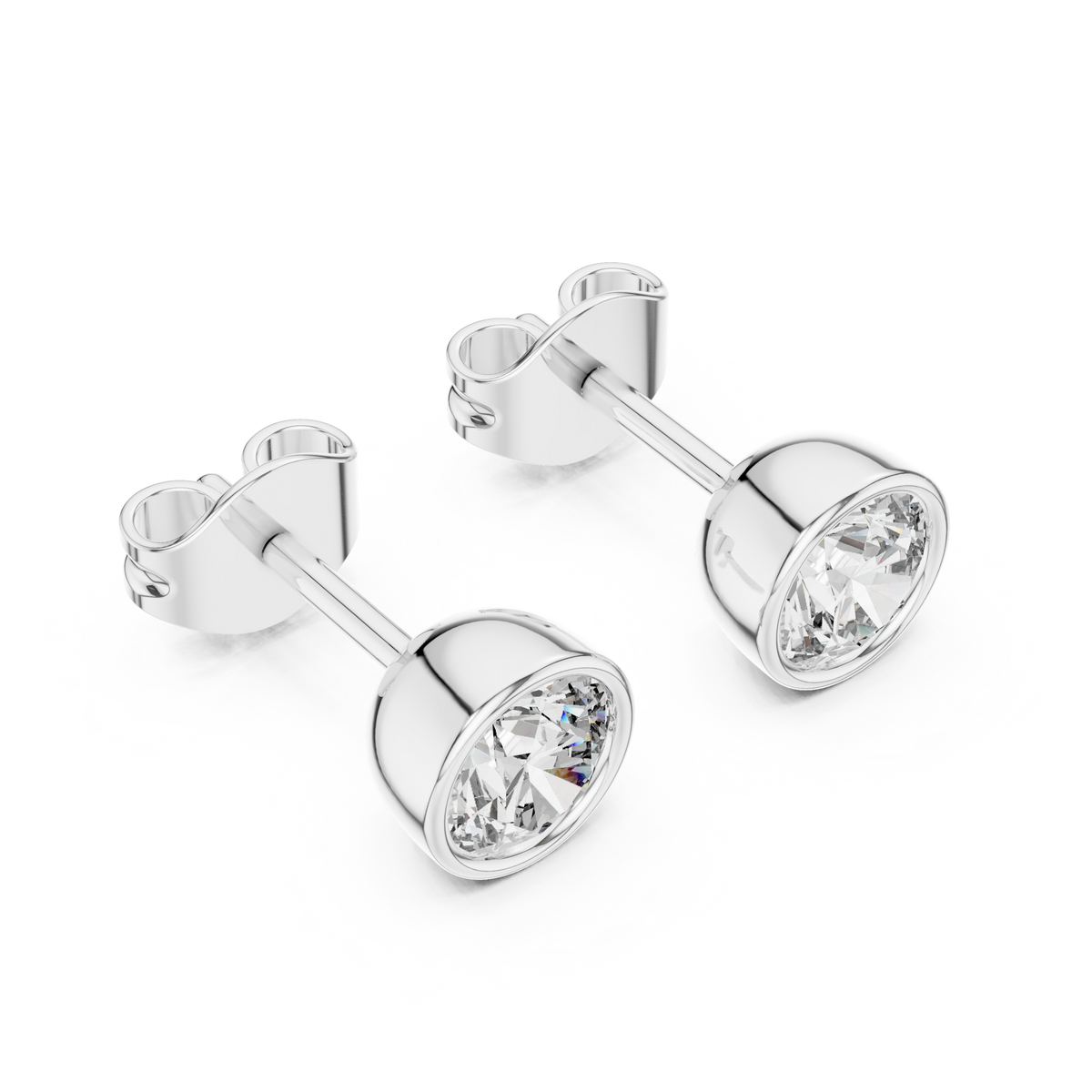 Infinity Circle Round Bezel Moissanite Stud Earrings in 925 Sterling Silver