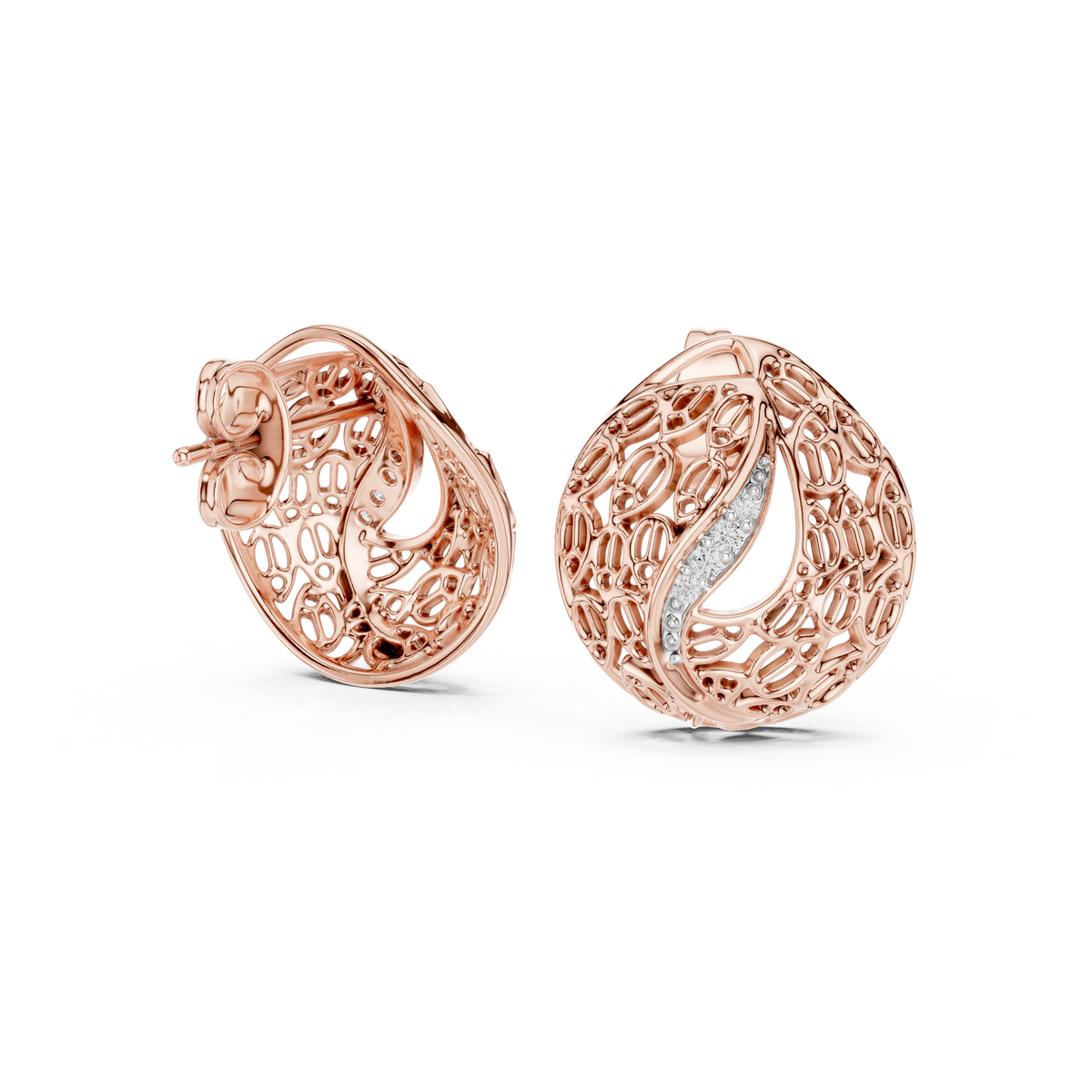 Elegant Filigree Curve Diamond Studs