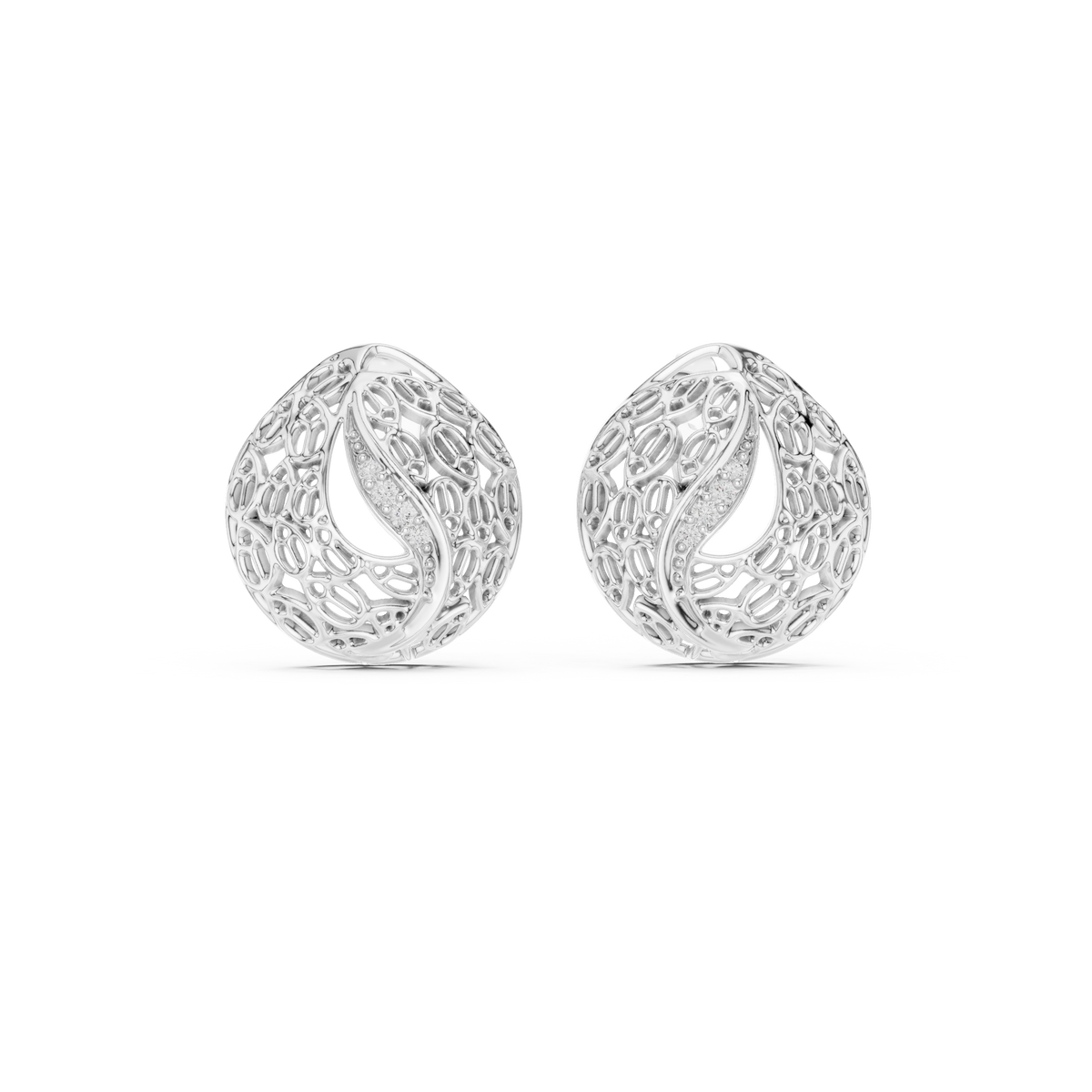 Elegant Filigree Curve Diamond Studs