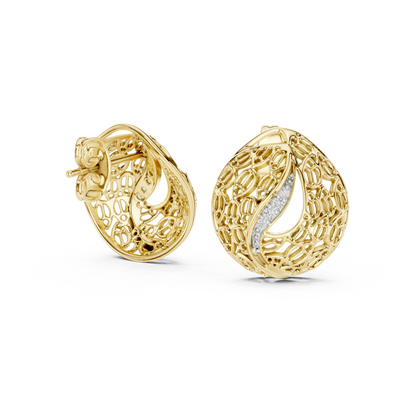 Elegant Filigree Curve Diamond Studs