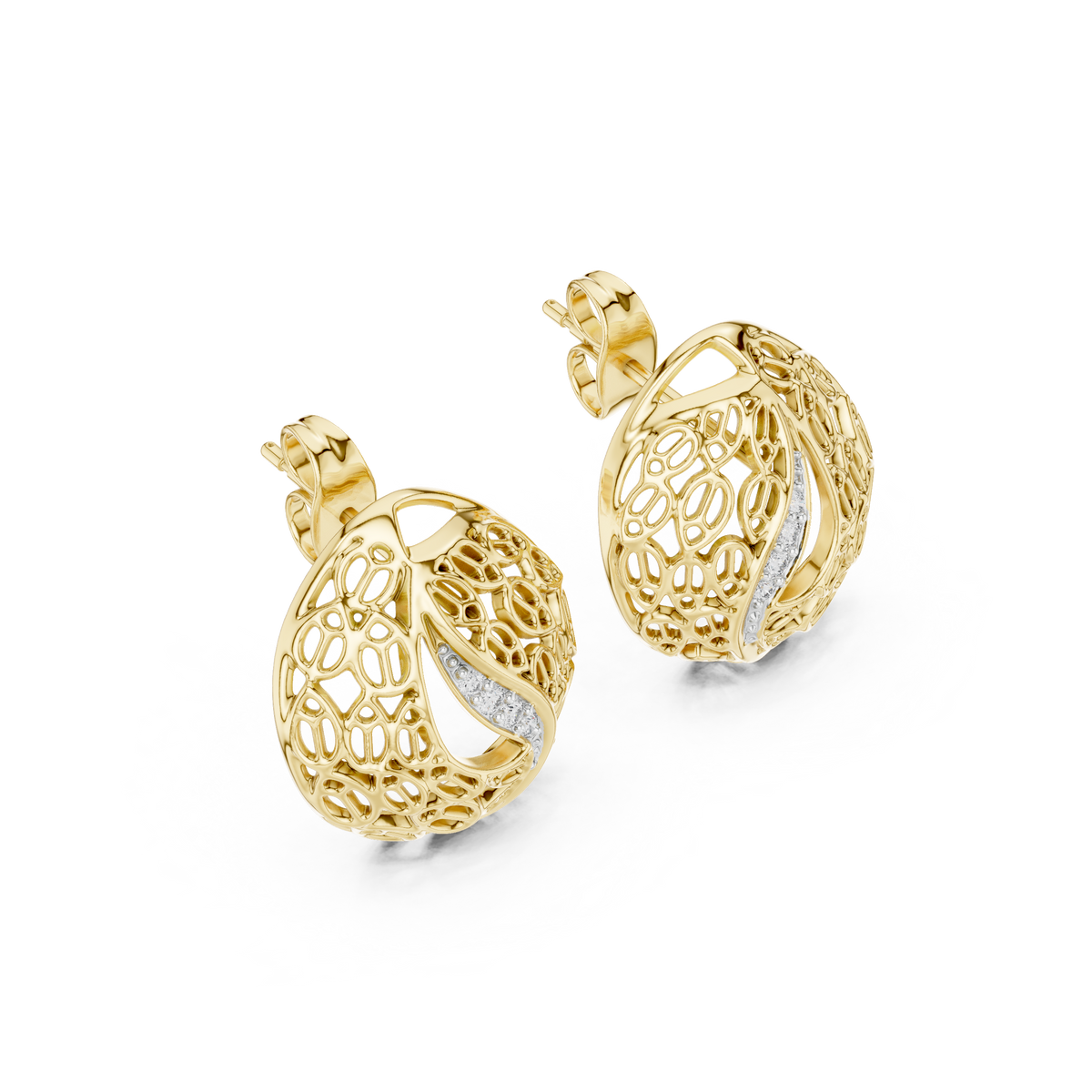 Elegant Filigree Curve Diamond Studs