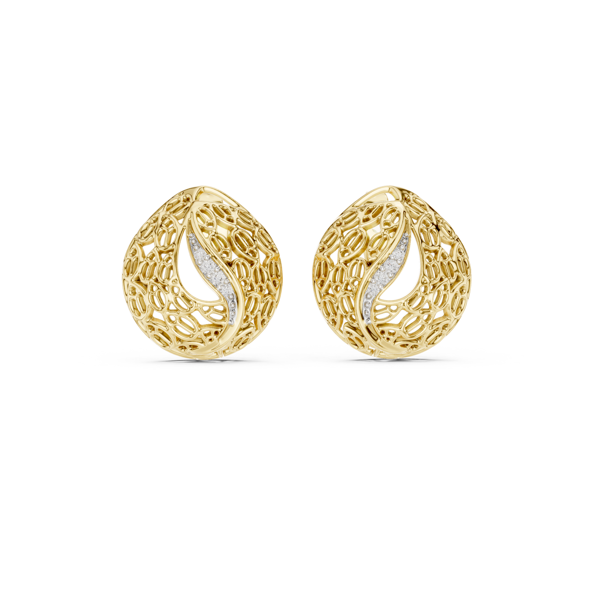 Elegant Filigree Curve Diamond Studs