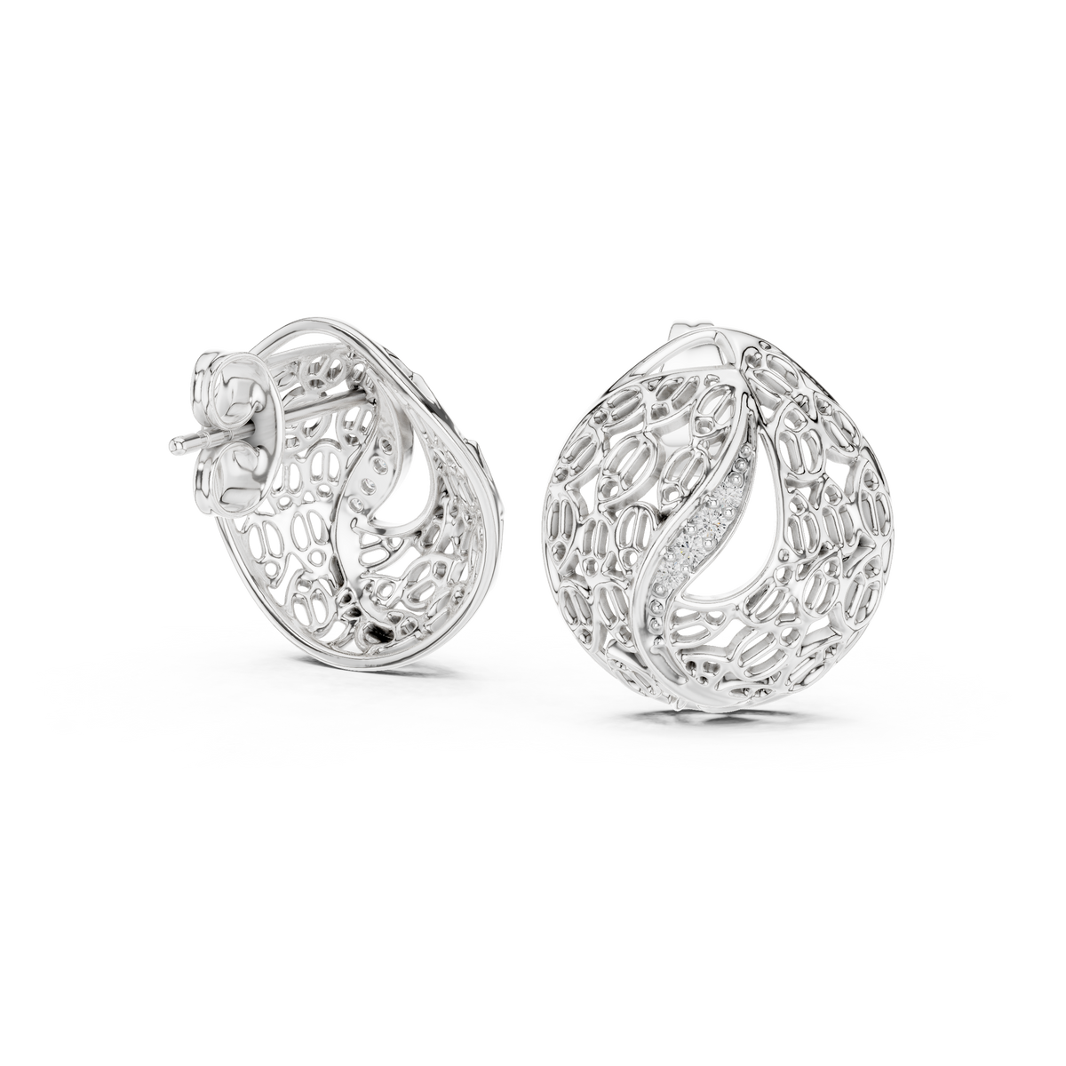 Elegant Filigree Curve Diamond Studs