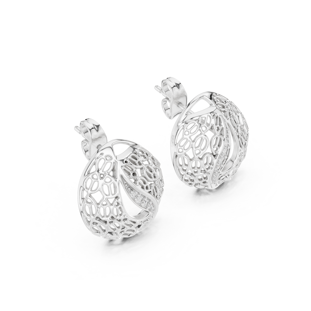Elegant Filigree Curve Diamond Studs