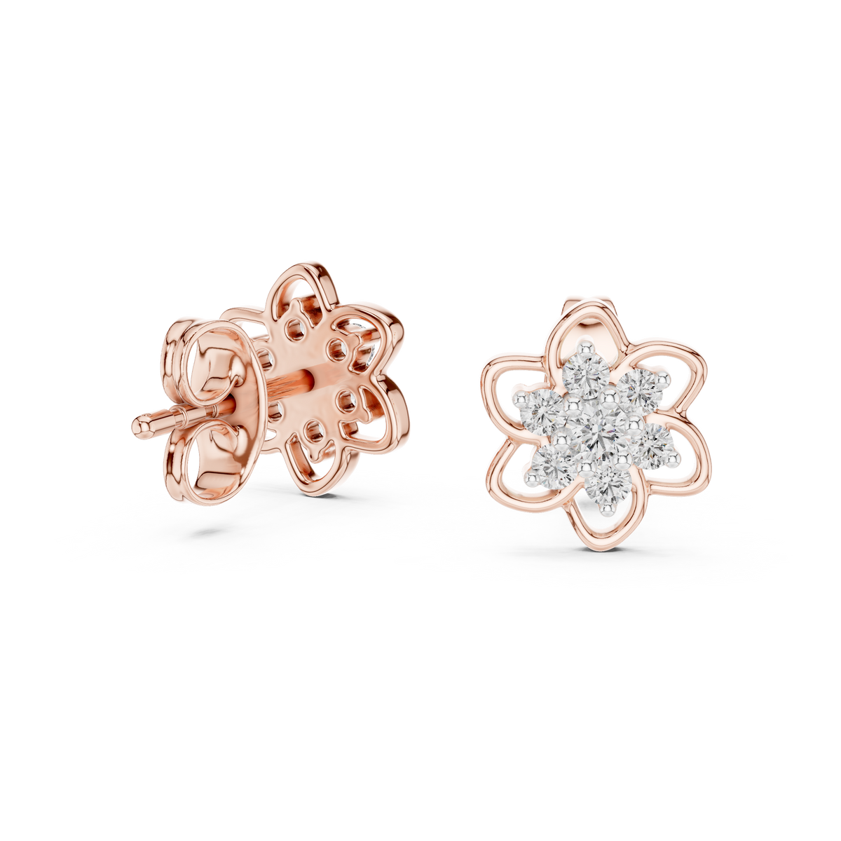 Radiant Eight Petal Floral Diamond Studs