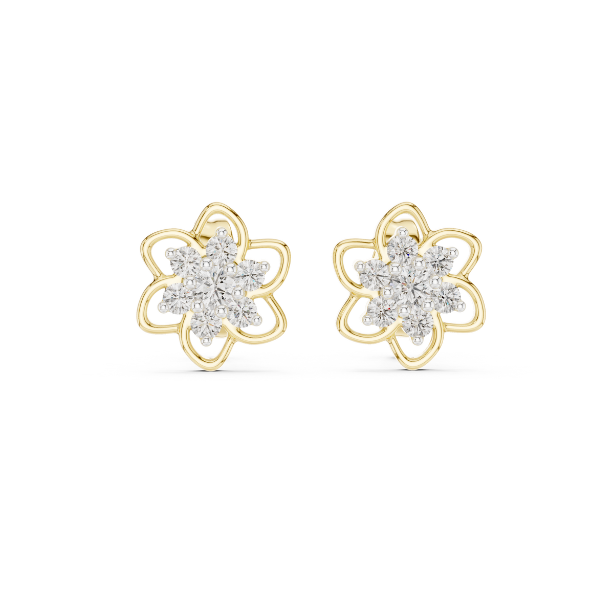 Radiant Eight Petal Floral Diamond Studs