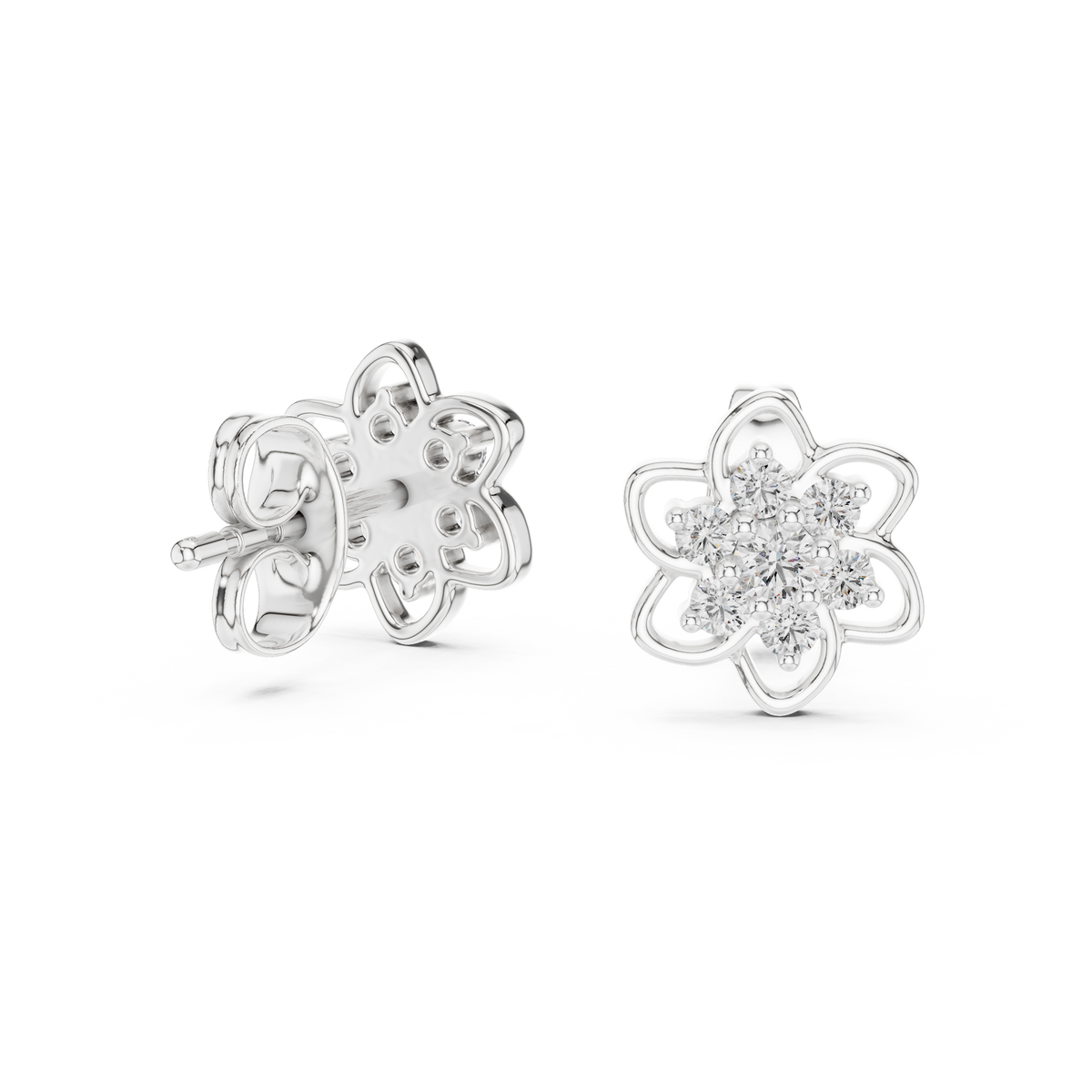 Radiant Eight Petal Floral Diamond Studs