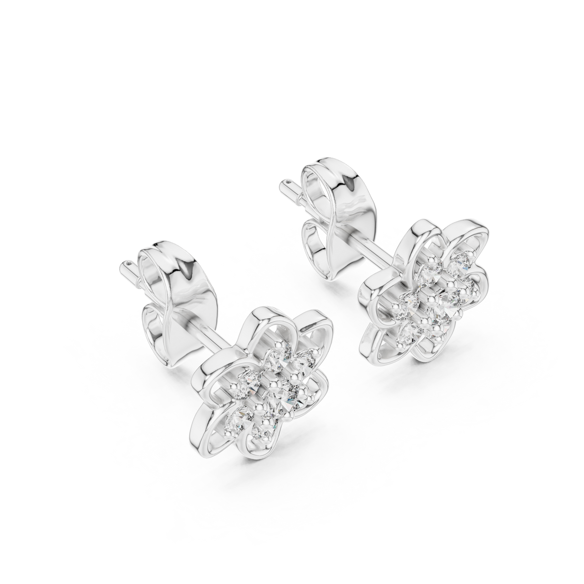 Radiant Eight Petal Floral Diamond Studs