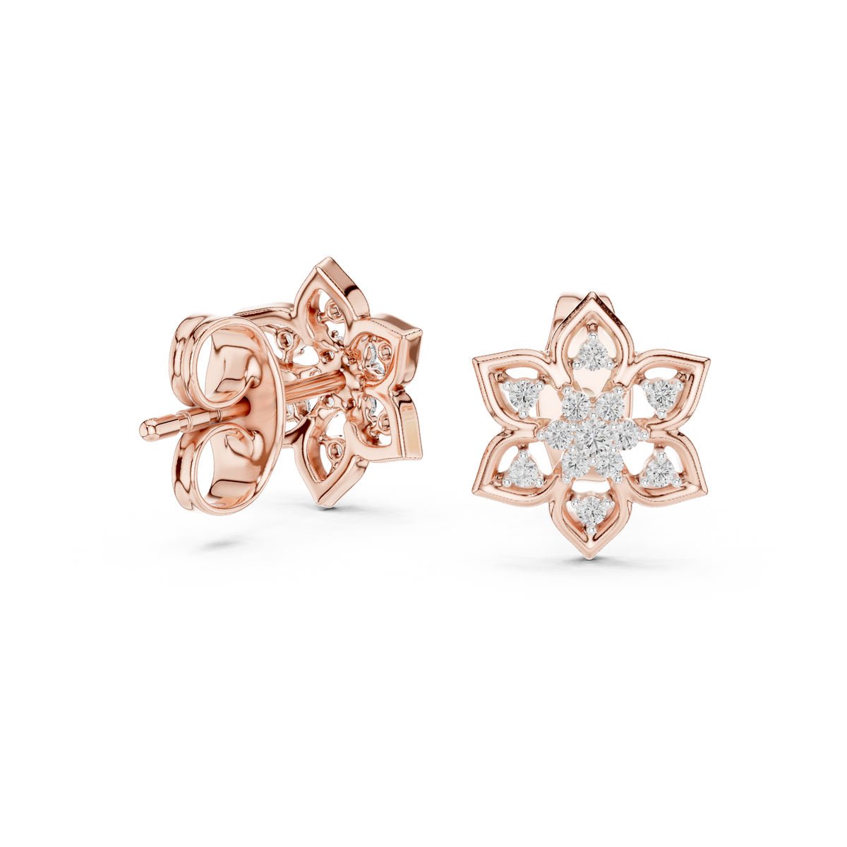 Regal Snowflake Floral Diamond Studs