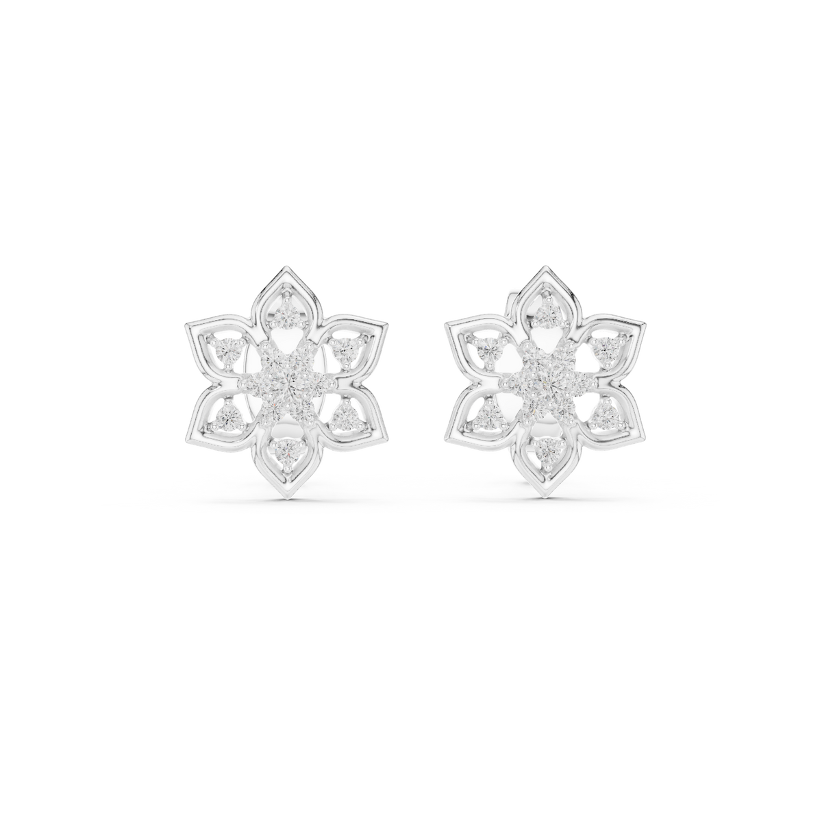 Regal Snowflake Floral Diamond Studs
