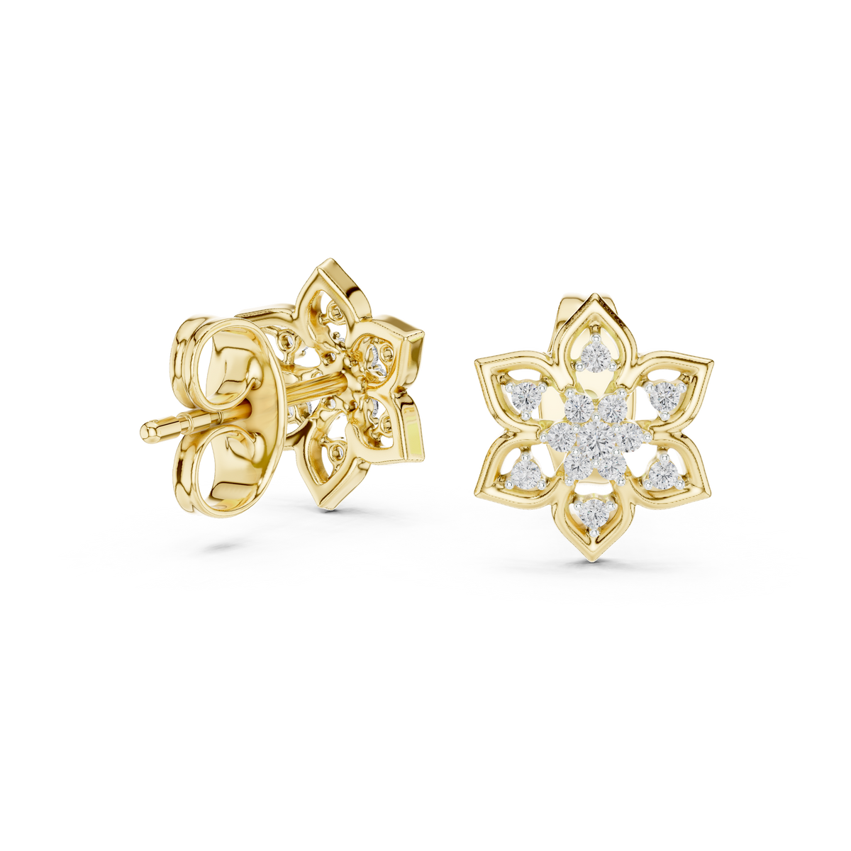 Regal Snowflake Floral Diamond Studs
