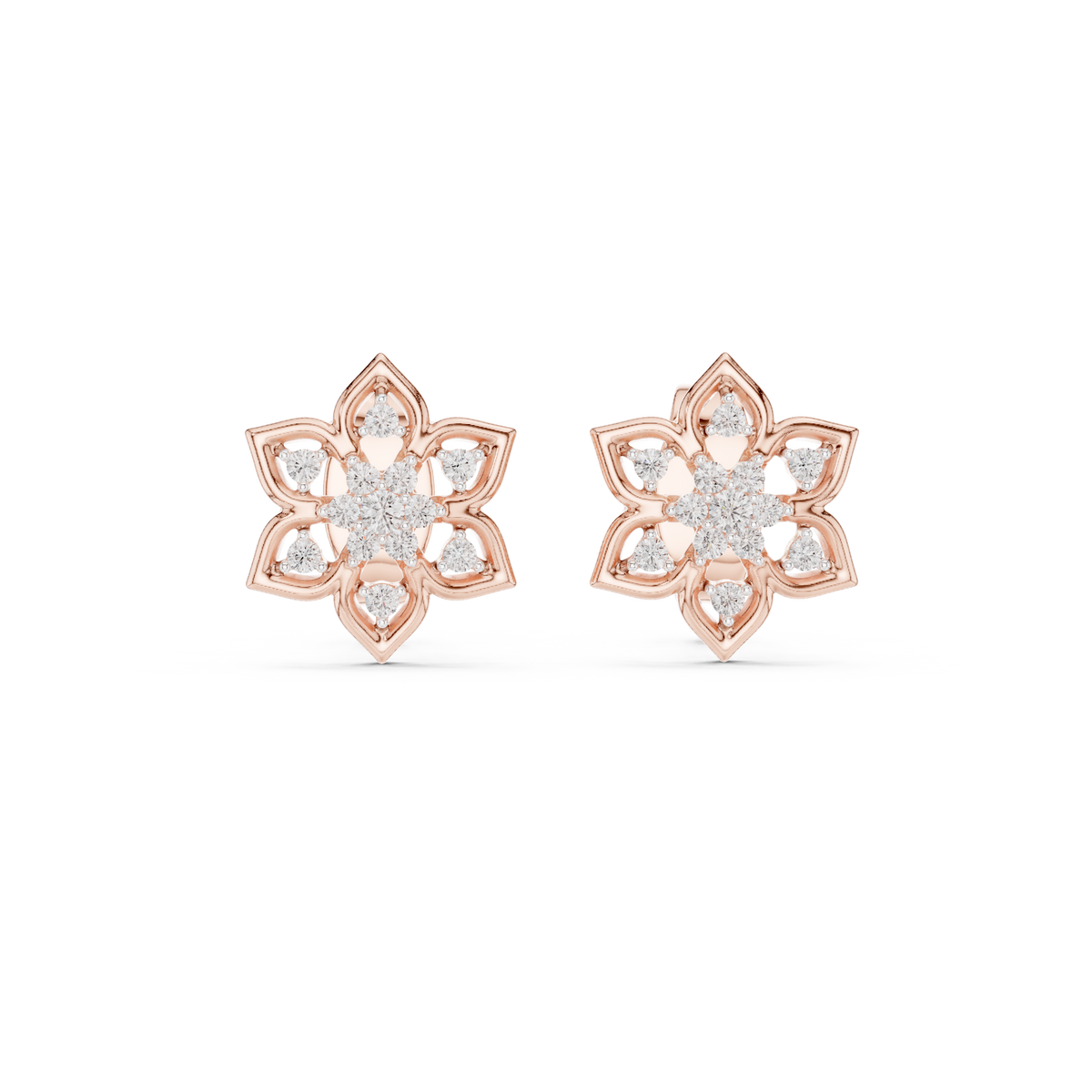 Regal Snowflake Floral Diamond Studs