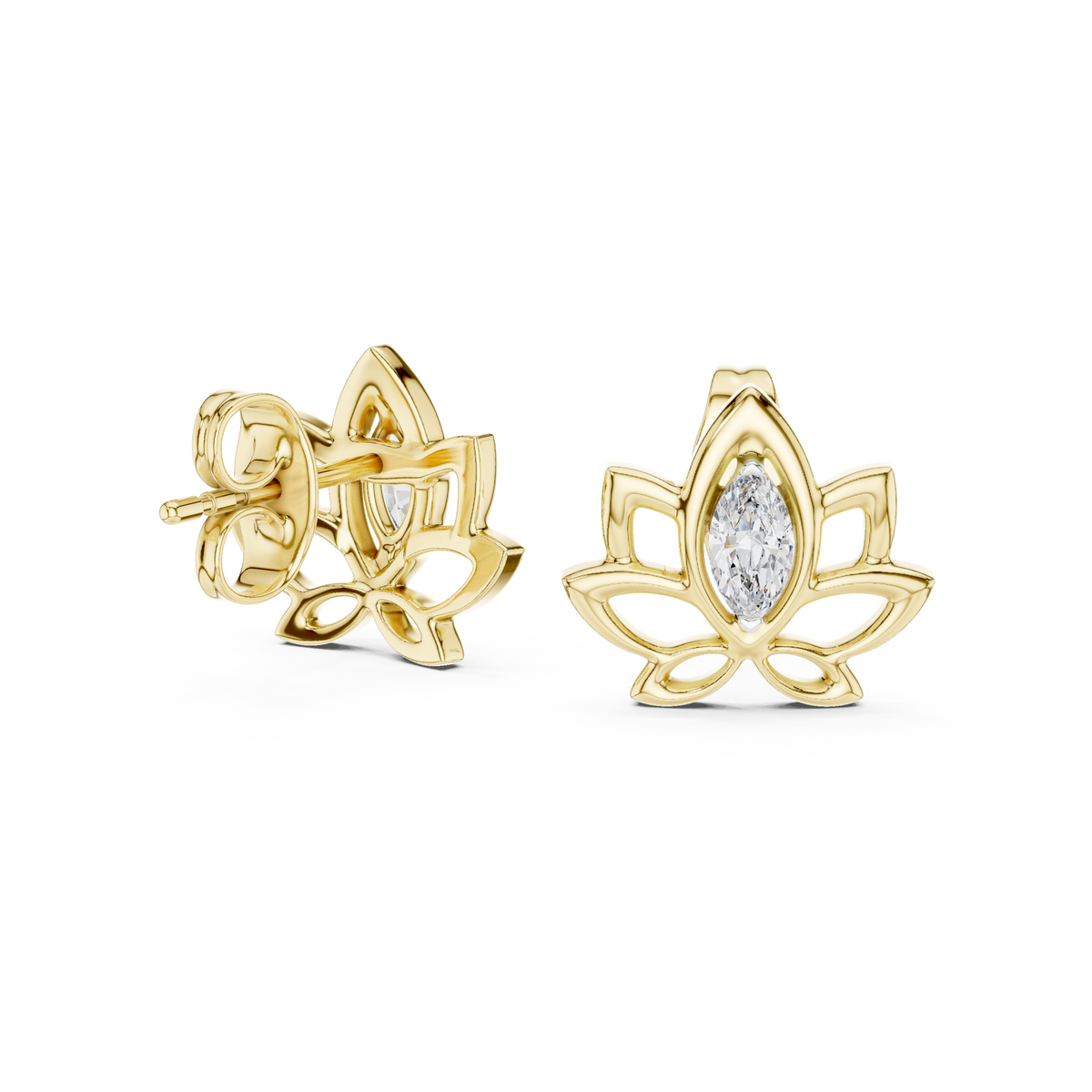 Elegant Lotus Marquise Diamond Studs