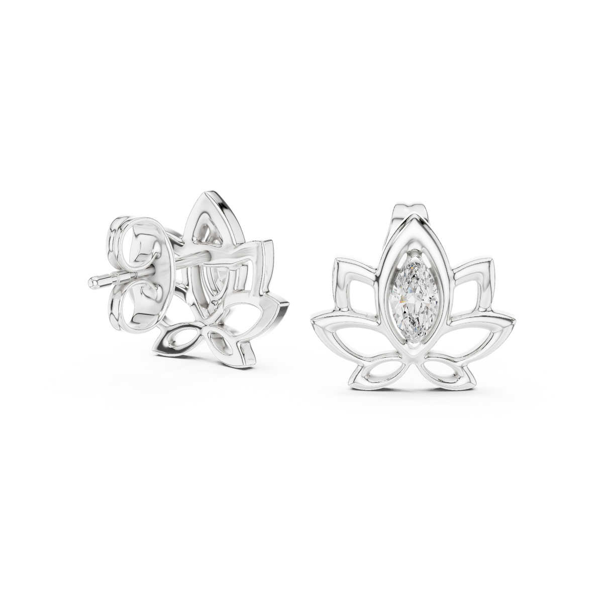 Elegant Lotus Marquise Diamond Studs