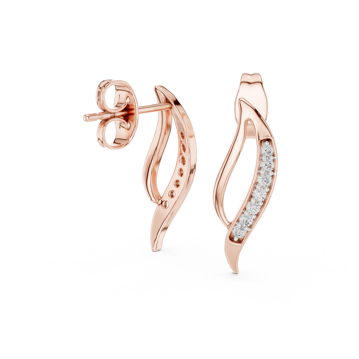 Elegant Curved Leaf Diamond Studs