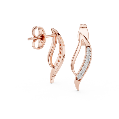 Elegant Curved Leaf Diamond Studs