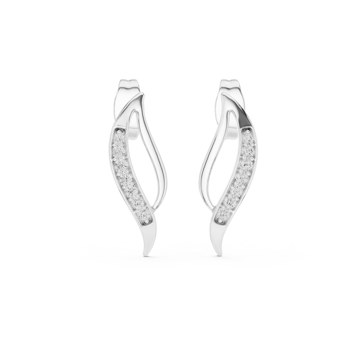 Elegant Curved Leaf Diamond Studs
