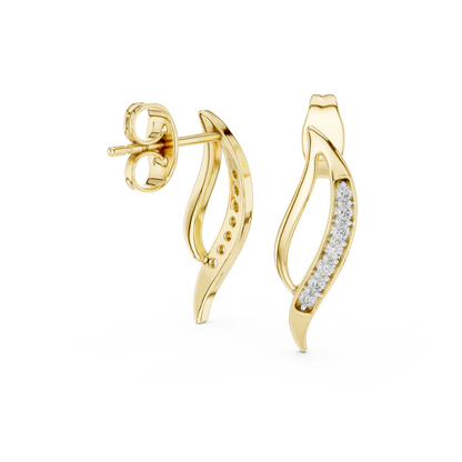 Elegant Curved Leaf Diamond Studs