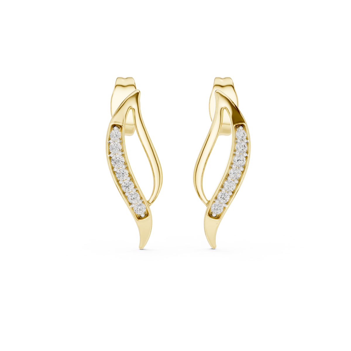 Elegant Curved Leaf Diamond Studs