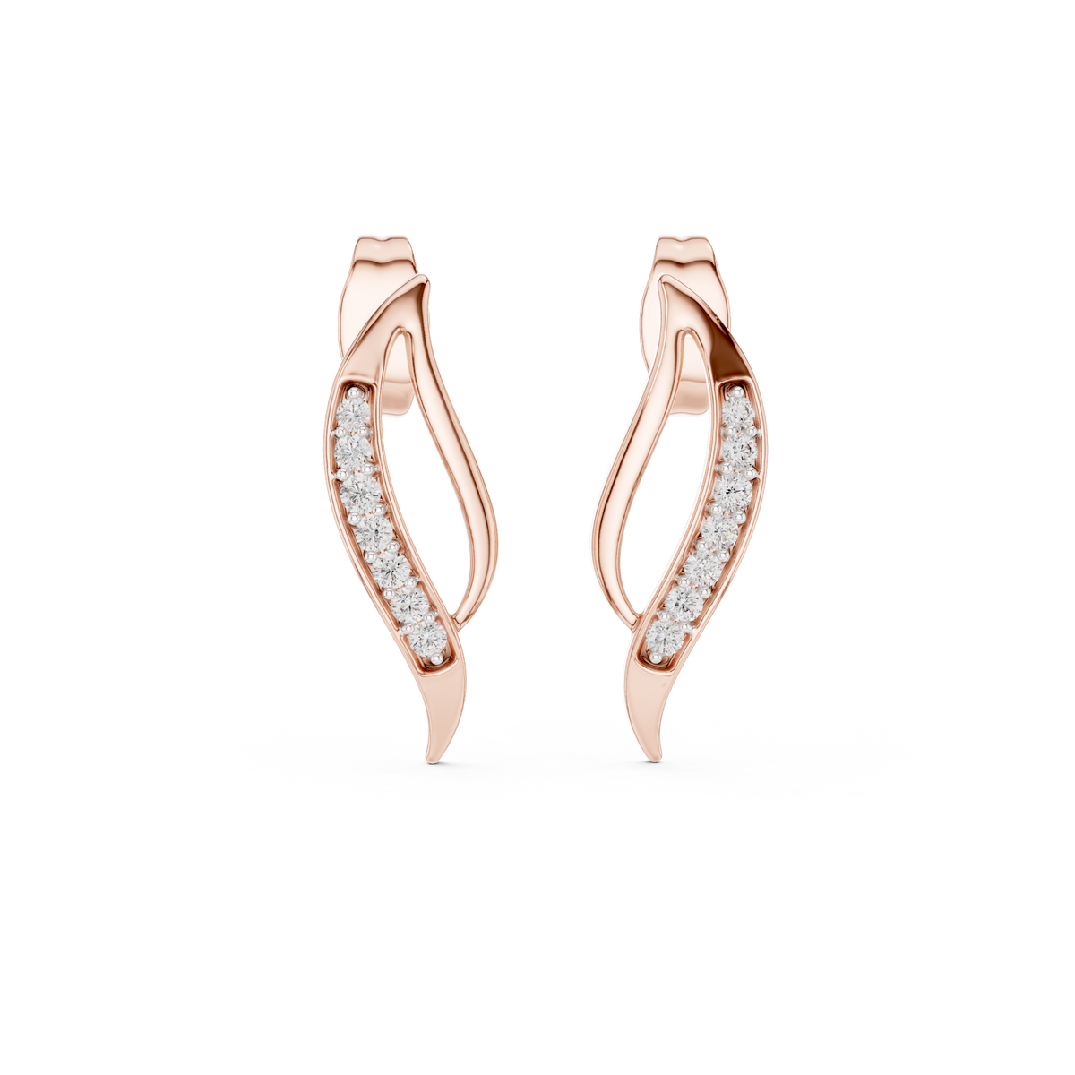 Elegant Curved Leaf Diamond Studs