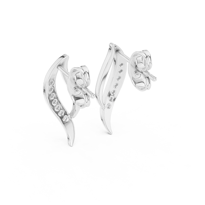 Elegant Curved Leaf Diamond Studs