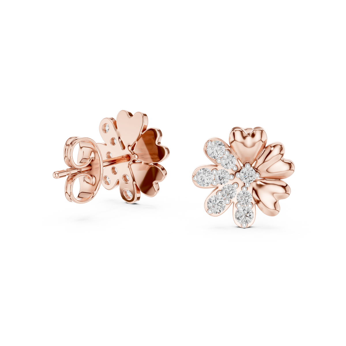 Elegant Heart Petal Diamond Studs