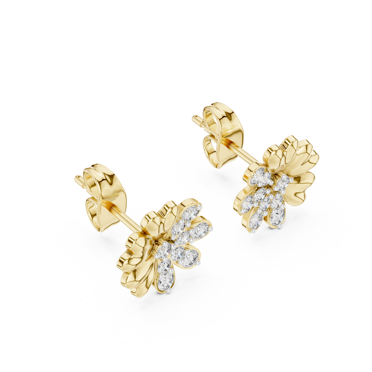 Elegant Heart Petal Diamond Studs