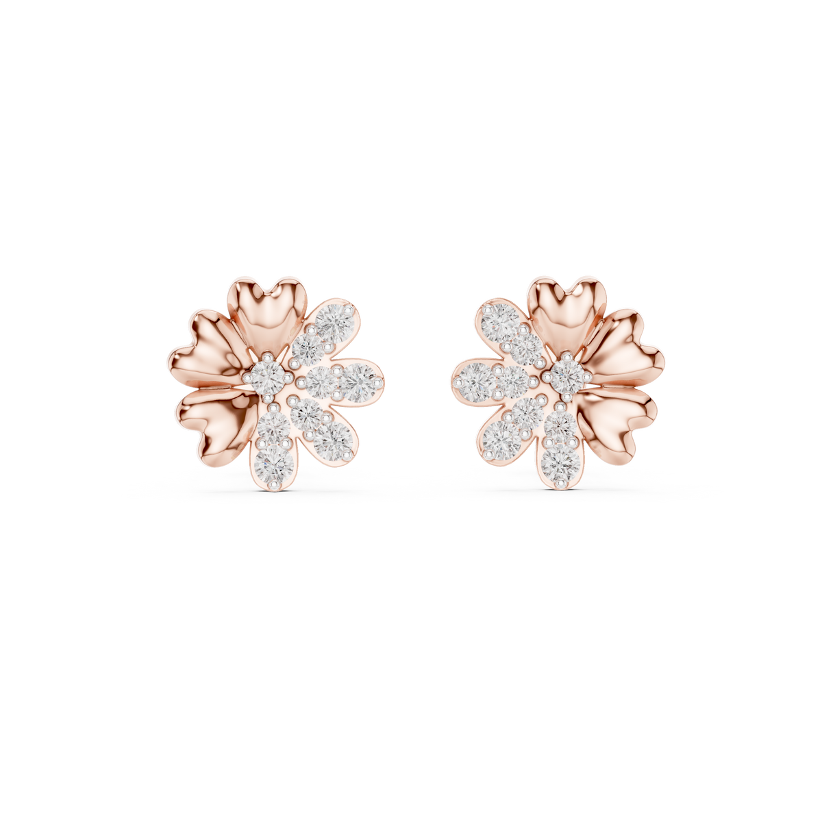 Elegant Heart Petal Diamond Studs