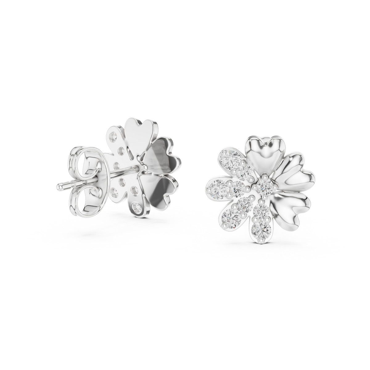 Elegant Heart Petal Diamond Studs